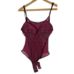 Lace Bodysuit Lingerie Size Large Burgundy Red Lace Honeypot One Piece Romantic